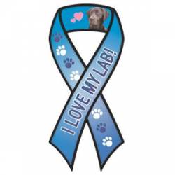 I Love My Chocolate Lab With Pawprints - Ribbon Magnet