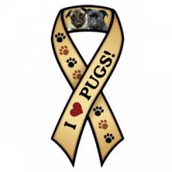 I Love Pugs With Pawprints - Ribbon Magnet