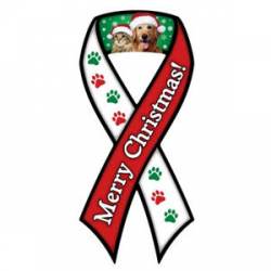 Merry Christmas With Cat And Dog - Ribbon Magnet