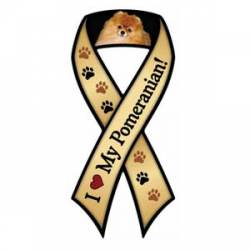 I Love My Pomeranian With Pawprints - Ribbon Magnet