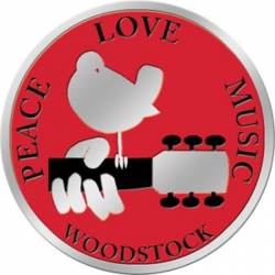 Woodstock Peace Love Music Logo Seal - Foil Metal Sticker