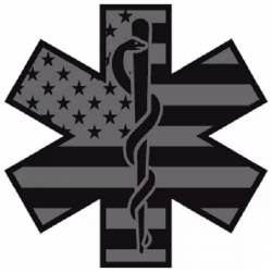 Black Subdued Star Of Life EMS EMT American Flag - Reflective Vinyl Sticker