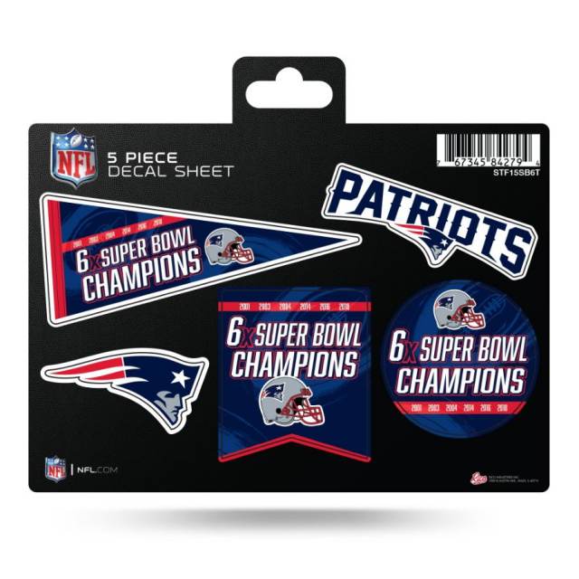 New England Patriots 6 Time Super Bowl Champs 5-Pc Decal Sheet