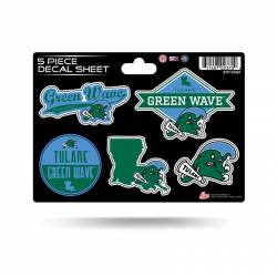 Tulane University Green Wave - 5 Piece Sticker Sheet