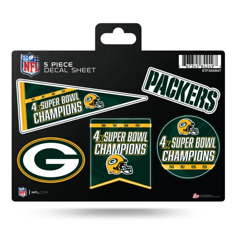 Green Bay Packers 4 Time Super Bowl Champions 5 Piece Sticker Sheet