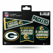 Green Bay Packers 4 Time Super Bowl Champions - 5 Piece Sticker Sheet