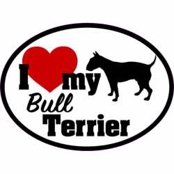 I Love My With Red Heart Bull Terrier - Oval Sticker