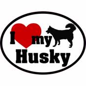 I Love My With Red Heart Husky - Oval Sticker