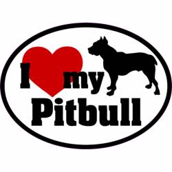 I Love My With Red Heart Pitbull - Oval Sticker