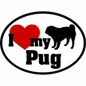 I Love My With Red Heart Pug - Oval Sticker