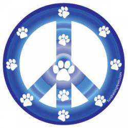 Pet Paws Blue & White Peace Sign - Round Magnet