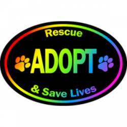 Rescue Adopt & Save Lives Rainbow - Oval Magnet
